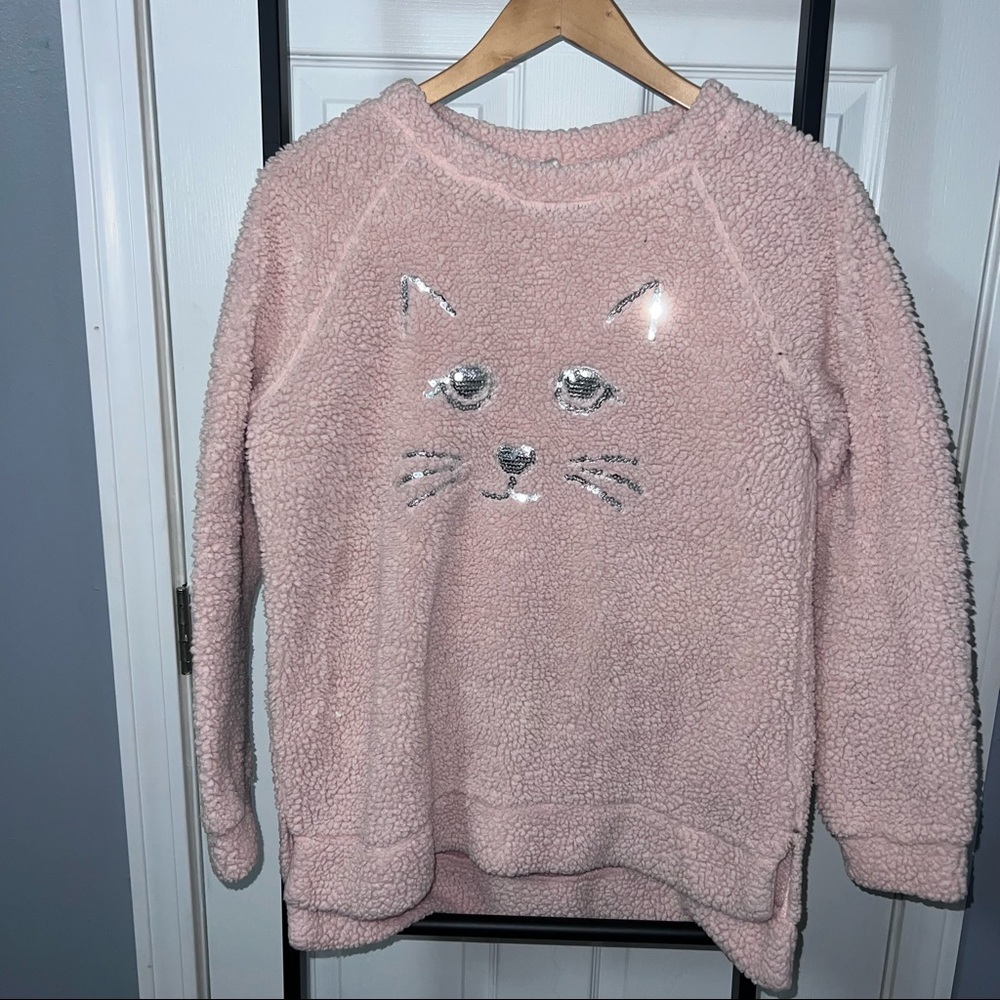 No Boundaries Medium pink cat sweater